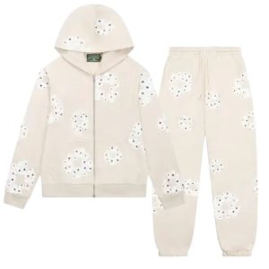 Rhinestone Cotton Wreath Tracksuit Oatmeal