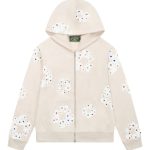 Rhinestone Cotton Wreath Zip Hoodie Oatmeal