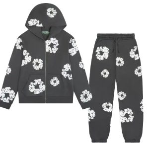 Rhinestone Cotton Wreath Zip Tracksuit Vintage Black